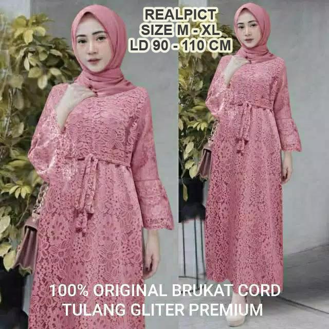 Gambar Gamis Syari Pesta Brukat Tulang Import Busui GLITER PREMIUM M-XL Yasin - DUSTY PINK, L dari Butik Berkah Online Shop undefined Tokopedia