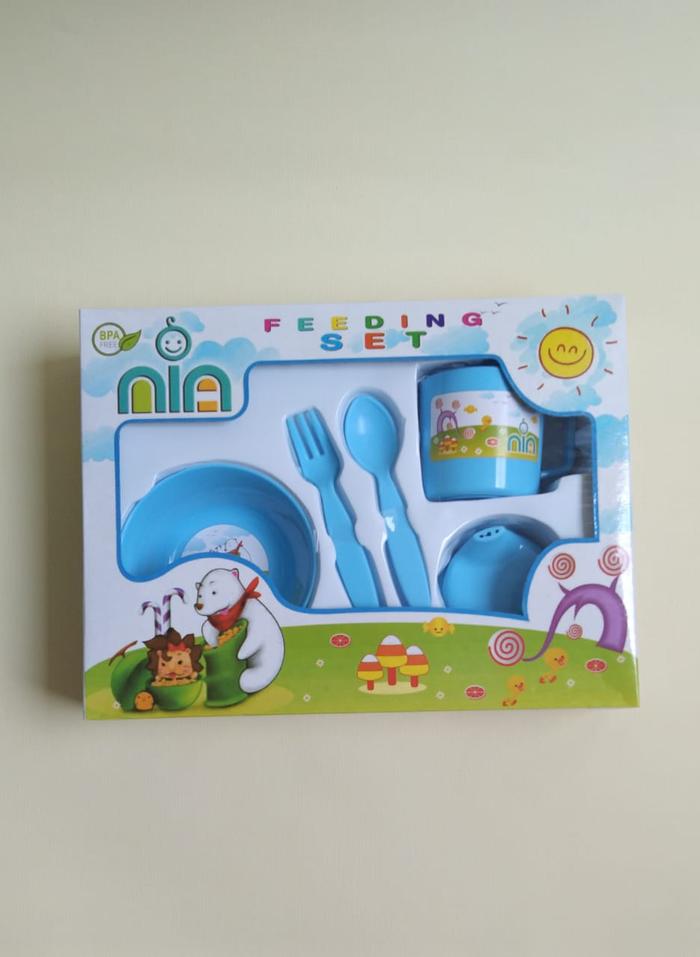 Gambar FEEDING SET MAKAN NIA UKURAN SMALL/ PERLENGKPAN MAKAN BAYI /KADO bayi - Biru Muda dari Adara Baby Store undefined Tokopedia