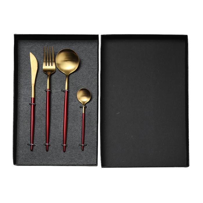 Gambar Alat Makan European Stainless Sendok Garpu Pisau Cutlery Set Gift Box - Red Gold dari Liviany OL undefined Tokopedia