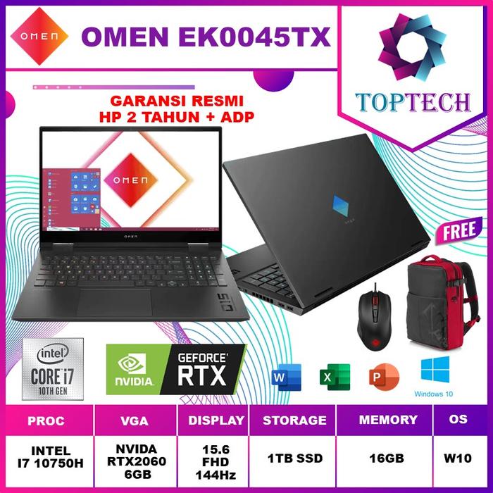 Gambar HP OMEN 15 ek0044TX 144HZ i7 10750H 16GB 1TBssd RTX2060 6GB W10+OHS - Hitam dari Top Tech Comp undefined Tokopedia