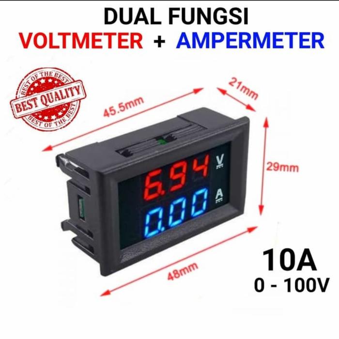 Dual Fungsi Voltmeter Ampermeter DC 100V 10A - panjang