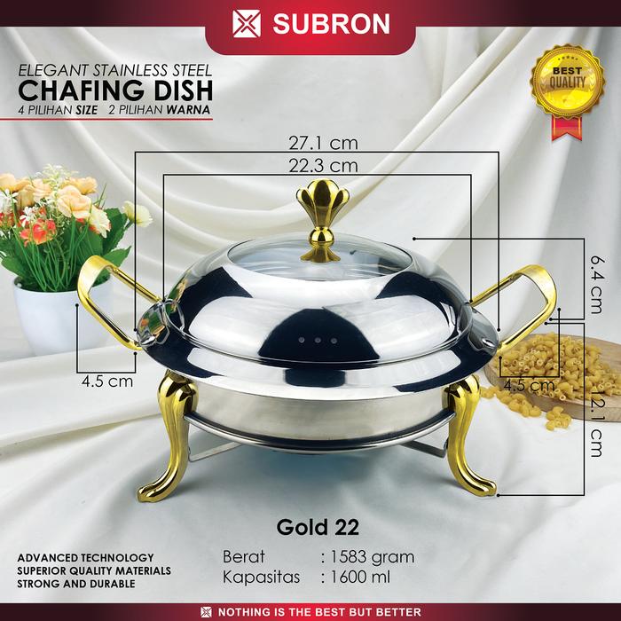 Gambar SUBRON Elegan Chafing Dish 22cm 24cm Tempat Wadah Prasmanan Makanan - GOLD 22 dari SUBRON KITCHENWARE undefined Tokopedia
