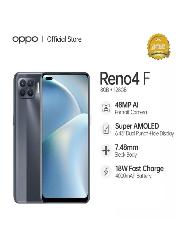 Gambar OPPO Reno4 F 8GB/128GB - Flash Charge 18W - Helio P95 - 48MP Quad Came - Hitam dari one shop mobile undefined Tokopedia