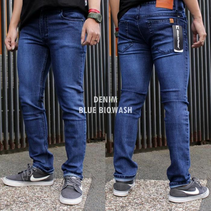 Gambar Celana Jeans Slim fit pria Big size Jeans Denim Hitam JUMBO Panjang - bluewash, XL dari Busanapriabandung undefined Tokopedia