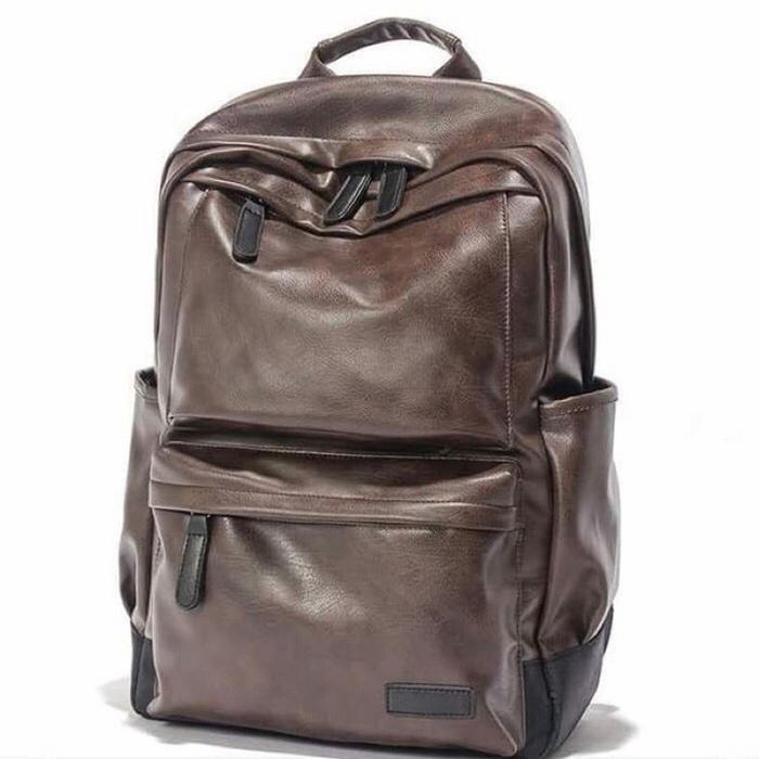 Gambar Tas Ransel Kulit Keren Backpack Pria Wanita Tas ransel - Cokelat dari BebeGlowUp undefined Tokopedia