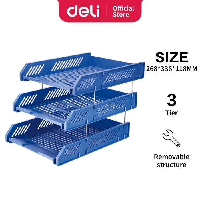 Gambar Deli File Tray / Rak File Susun Bahan Plastik 2/3 Tingkat E920X - 3 Susun Biru dari Deli Office Automative undefined Tokopedia
