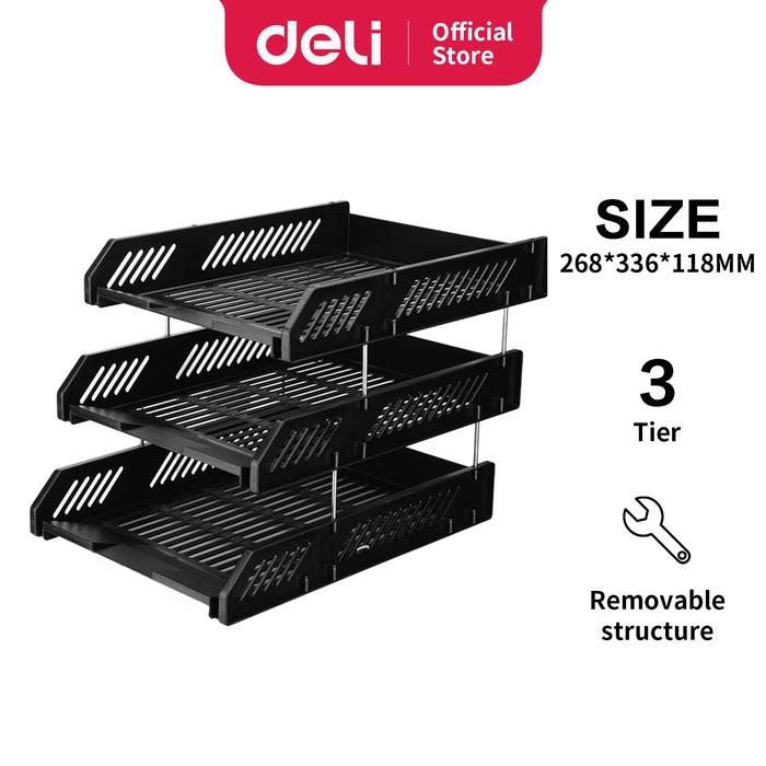 Gambar Deli File Tray / Rak File Susun Bahan Plastik 2/3 Tingkat E920X - 3 Susun Hitam dari Deli Office Automative undefined Tokopedia