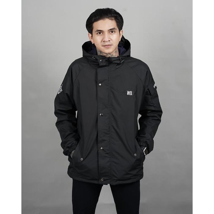 Jaket Parasut Pria Hoodie Waterproof Jaket Pria Jaket Casual Pria CASUAL  HITAM, M