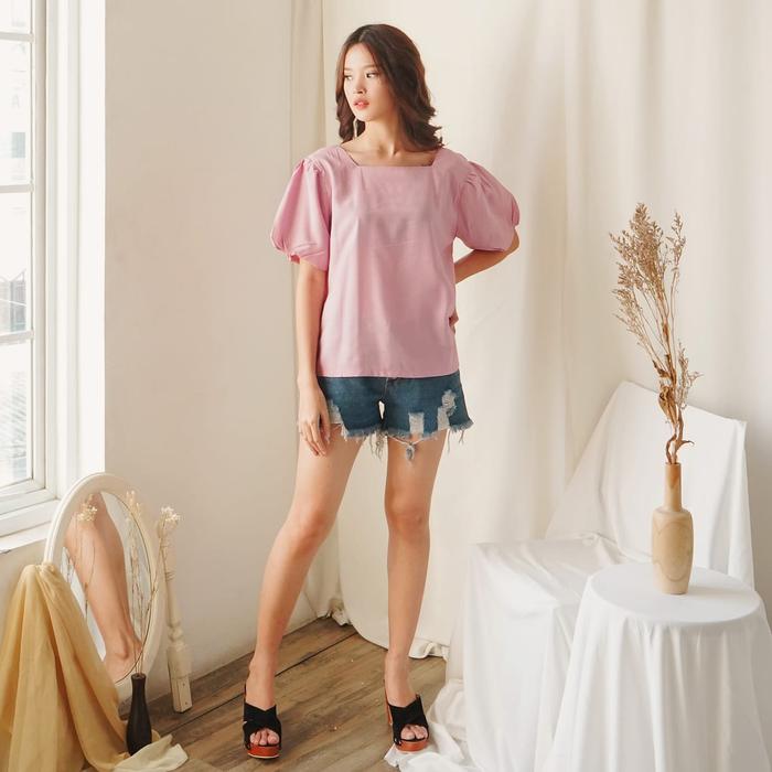 Gambar TOP FASHION / ATASAN WANITA / PAKAIAN / BLOUSE / PUFFY SLEEVES - A002 - Merah Muda dari JWJ Shop undefined Tokopedia