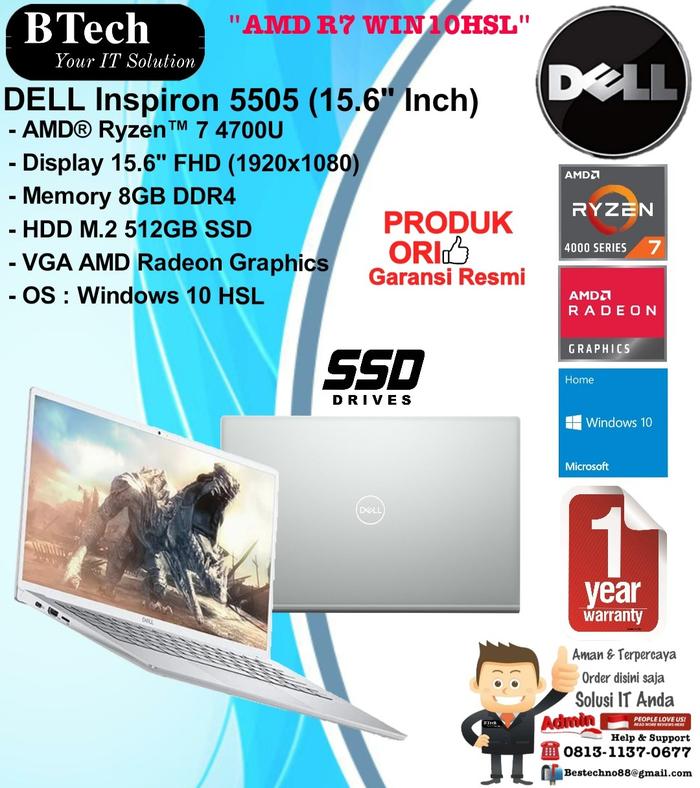 Jual DELL Inspiron 5505 AMD Ryzen 4700U/8GB/512GB SSD/WIN10HSL