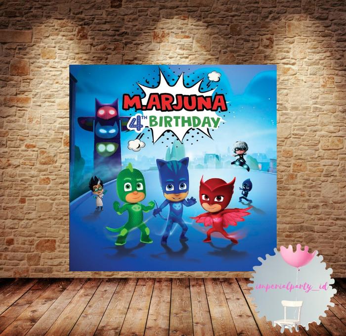 Gambar Custom Backdrop Banner Spanduk Happy Birthday PJ Masks Tower - 2x2 m dari imperialparty undefined Tokopedia