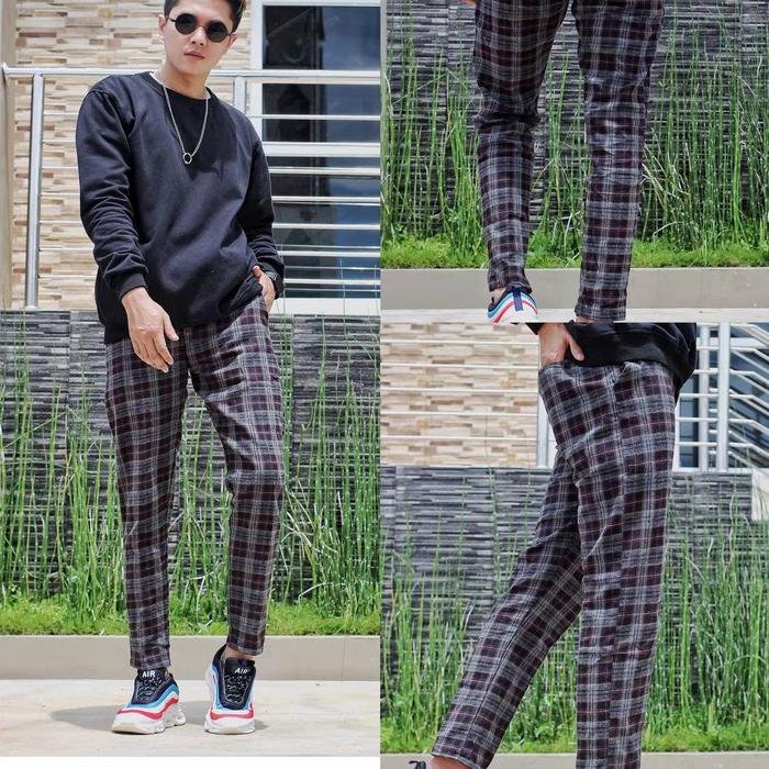 Jual celana tartan pria slimfit - L 