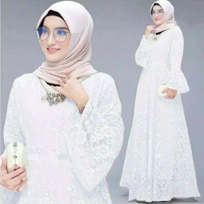 Gambar GAMIS MAXI YUNITA / GAMIS BROKAT BUSANA MUSLIM / GAMIS PESTA / - Putih, XL dari faustrijaya undefined Tokopedia