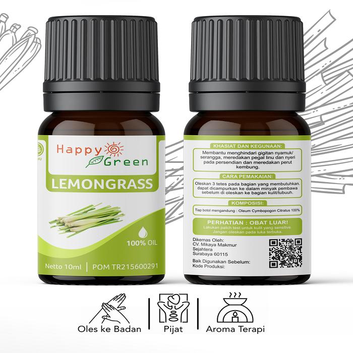 Gambar BPOM Happy Green Lemongrass Essential Oil - Minyak Sereh Dapur 100% - 10 ml dari Happy Green Garden - JKT undefined Tokopedia