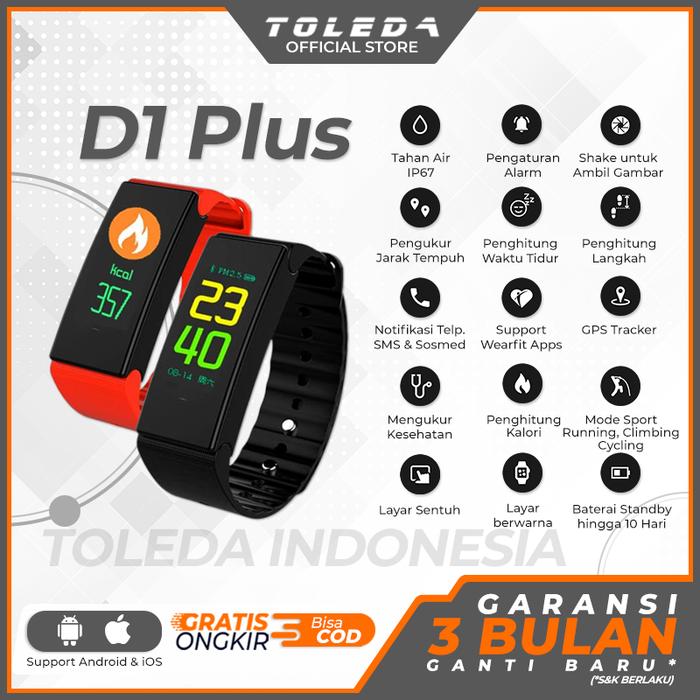 Gambar TOLEDA SmartBand TLW D1Plus Original 100% SmartWatch - Merah dari Toleda Indonesia undefined Tokopedia