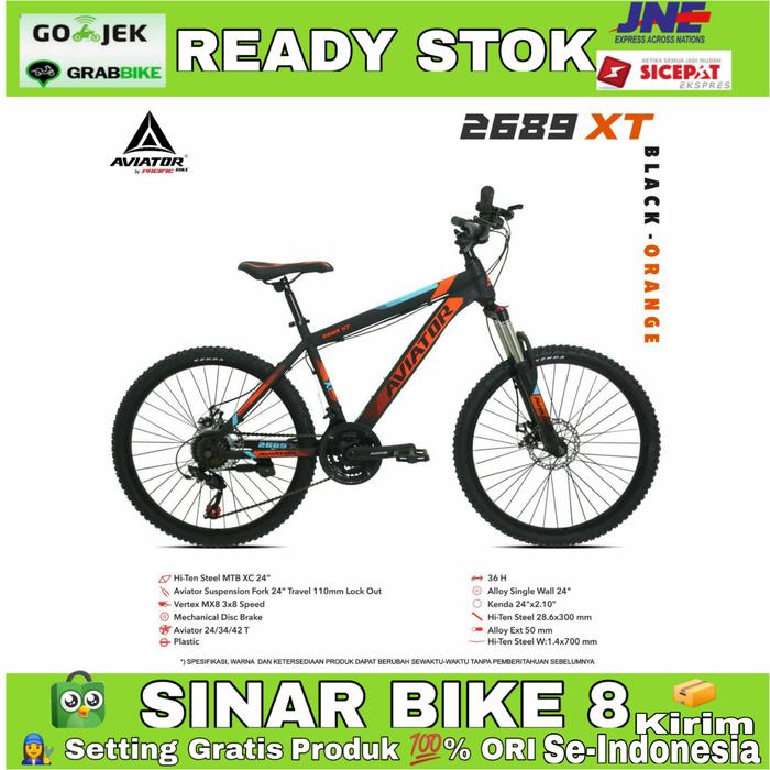 Gambar Sepeda Gunung 24 Inch AVIATOR 2689 XT 3 x 8 Speed Disc Brake - Black Orange dari Toko Sepeda Sinar Bike 8 undefined Tokopedia