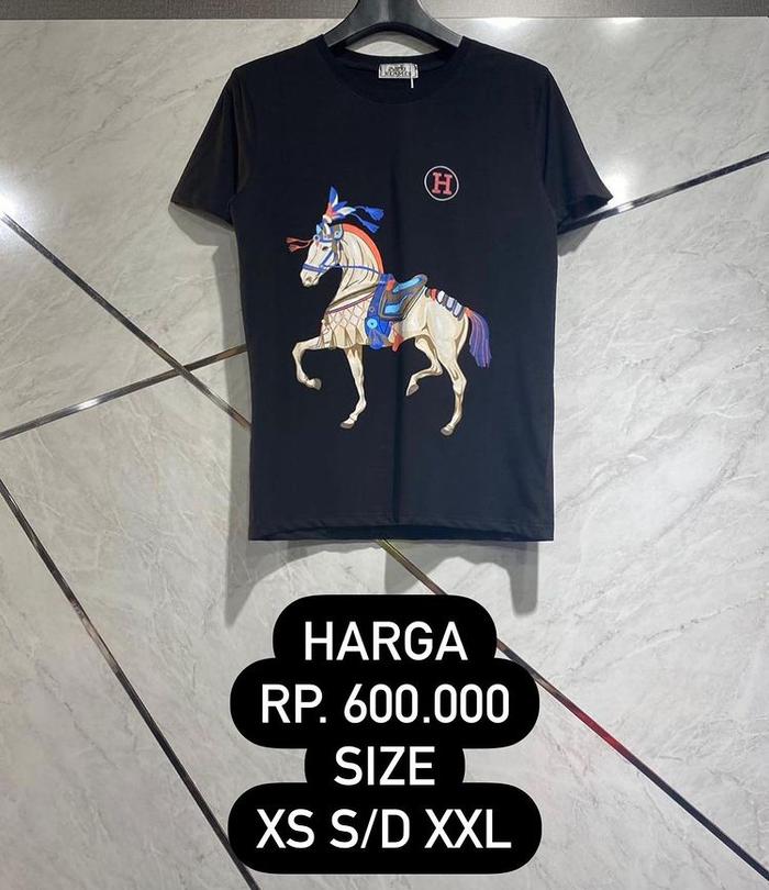 Jual Hermes black horse logo t shirt 