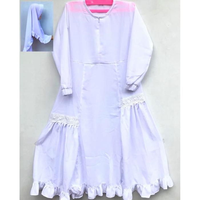 Gambar Baju Gamis Muslimah Putih + Jilbab Anak Perempuan Usia 7-10 Tahun - 9-10 tahun dari nadisyastore_ undefined Tokopedia