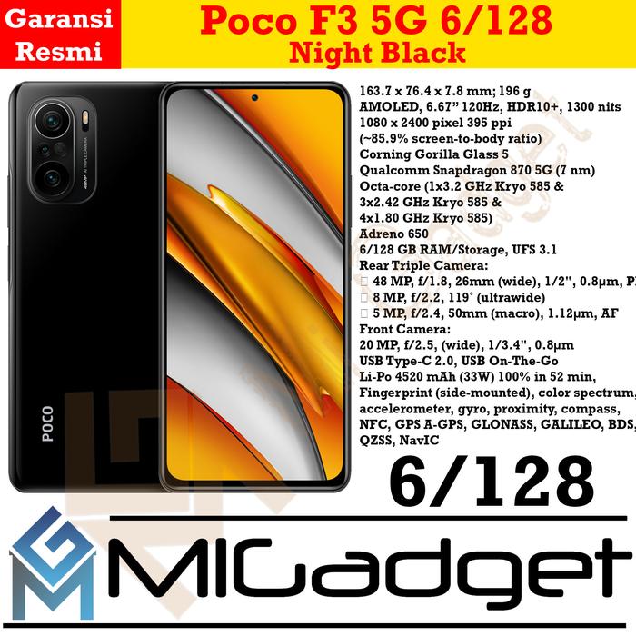 Gambar Poco F3 5G 6/128 Pocophone F3 5G Poco F 3 5 G Garansi Resmi - Night Black dari MiGadget Malang undefined Tokopedia