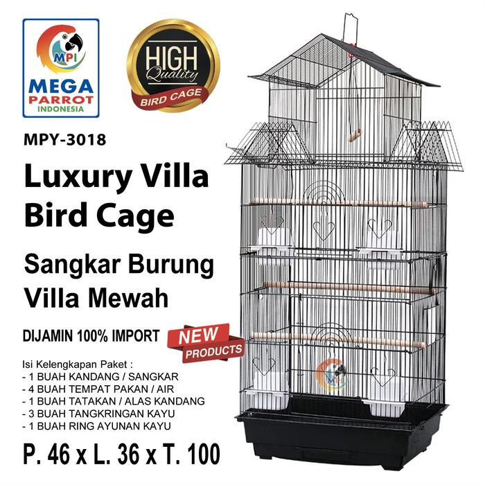 Gambar Kandang / Sangkar Burung Villa Mewah MPY-3018 - Hitam dari Mega Parrot Indonesia undefined Tokopedia