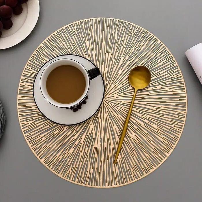 Gambar Alas Piring Makan Bulat Matahari PVC High Quality - Gold dari Sejati Official Store undefined Tokopedia