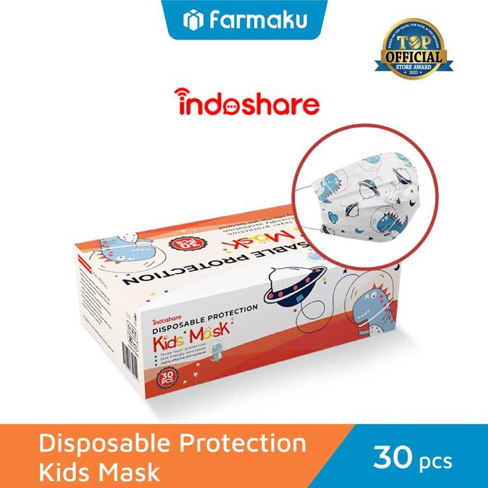 Gambar INDOSHARE MASKER KESEHATAN ANAK EARLOOP 3PLY MOTIF DINO dari Farmaku undefined Tokopedia