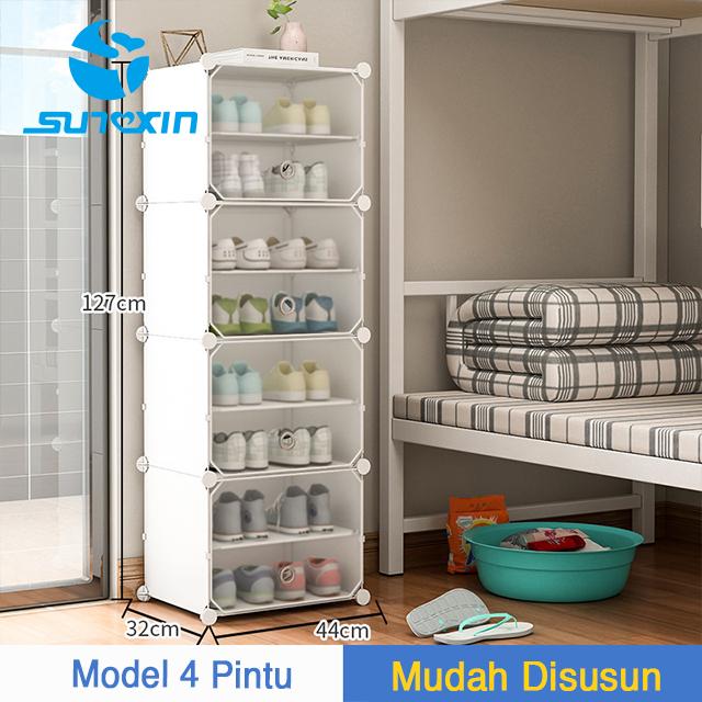 Gambar Rak Sepatu Plastik Portable Bongkar Pasang Pintu transparan Susun Atas - 4 kotak dari SUNXIN undefined Tokopedia