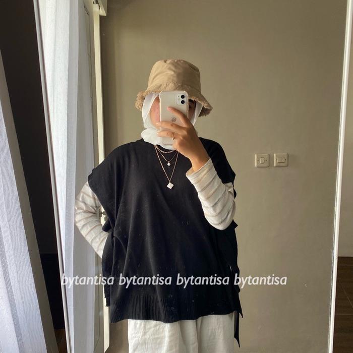 Gambar Vest Tali Rajut halus | Rompi tali oversize XXL - Hitam dari shijab31 undefined Tokopedia