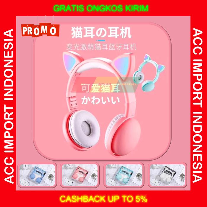 Gambar Headphone Earphone Headset Wireless Bluetooth Belajar Anak Pink Lucu - Putih dari ACC Import Indonesia undefined Tokopedia
