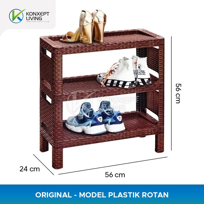 Gambar Rak Sepatu Plastik Motif Rotan - Tabitha - 3 Susun dari Konxept Living undefined Tokopedia