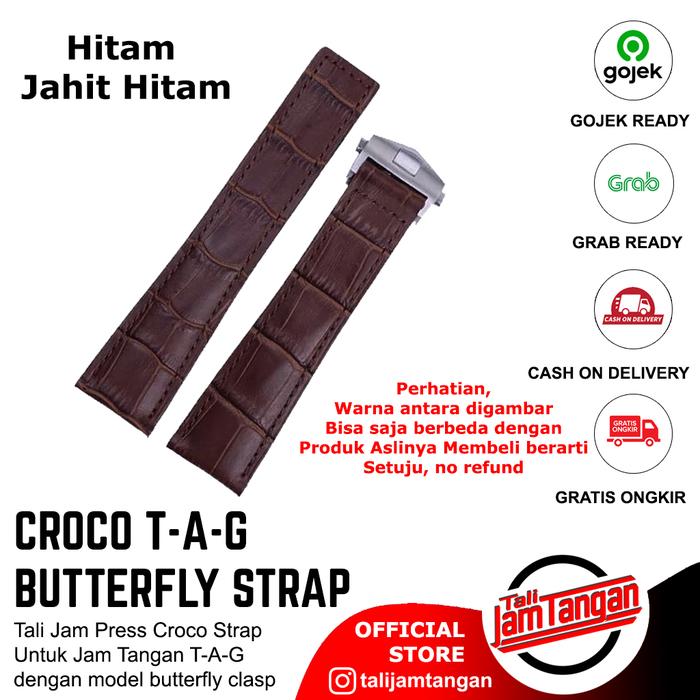 Gambar 20mm Tag croco leather strap tali jam kulit buckle butterfly - Cokelat, 22mm dari Tali Jam Tangan com undefined Tokopedia