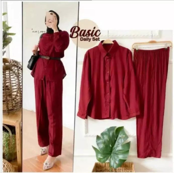 Gambar BASIC DAILY SET POLOS | SETELAN WANITA | SETELAN RAYON IMPORT - Maroon, Standar dari Devi W Collection undefined Tokopedia