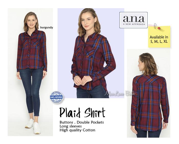 Jual ANA Plaid Shirt burgundy kemeja 