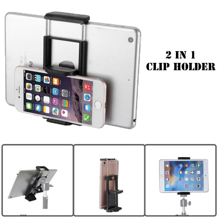 Gambar Multifunction Clip Holder Bracket 2 in 1 Tablet Smartphone iPad Phone - iPad Phone Clip dari ImportirAcc Store undefined Tokopedia