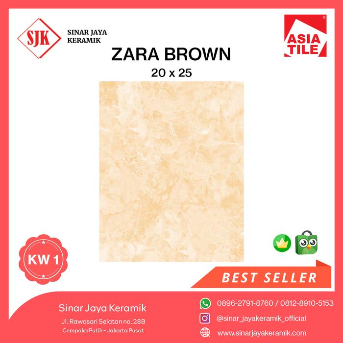 Gambar Keramik Dinding WC / Dapur ASIA TILE - Zara Basic 20 x 25 KW 1 - Brown dari Sinar Jaya Keramik Jakarta undefined Tokopedia