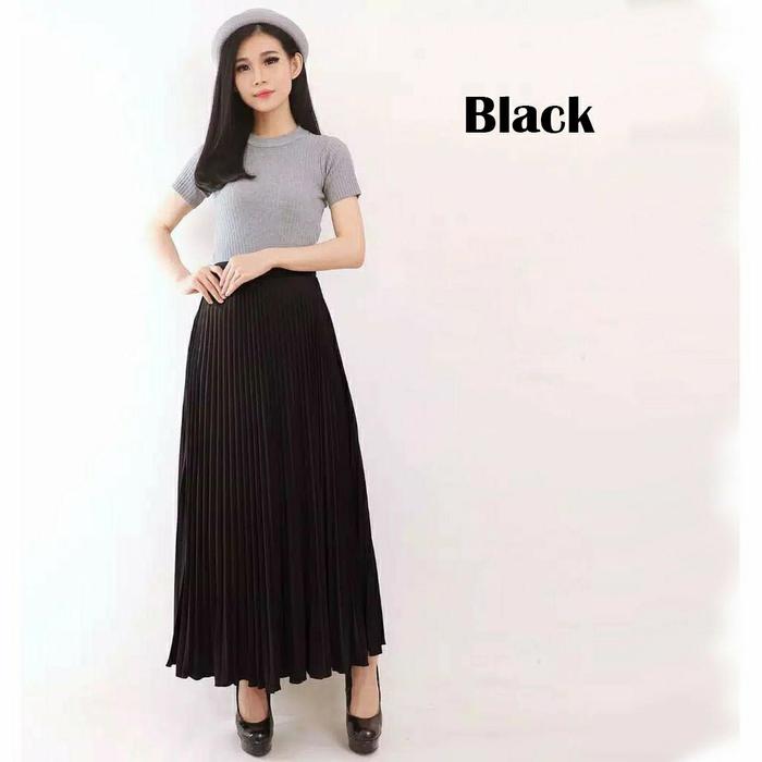 Gambar Fashion Ramadan Rok Wanita Panjang Bawahan Muslim Plisket PREMIUM - black dari Pilo Fashion Shop undefined Tokopedia