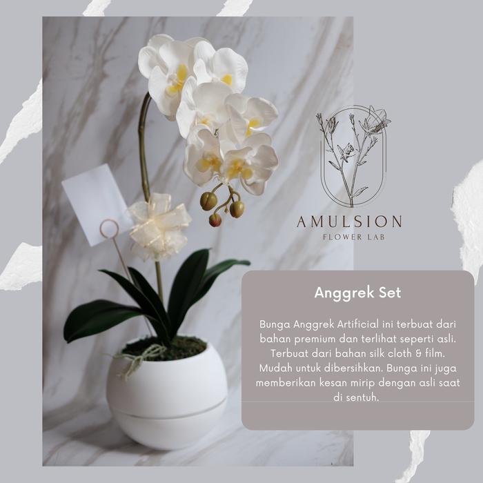 Gambar Bunga Anggrek Artificial Premium Import Latex Set dengan Pot Bola - Putih dari Amulsion Flower Lab undefined Tokopedia