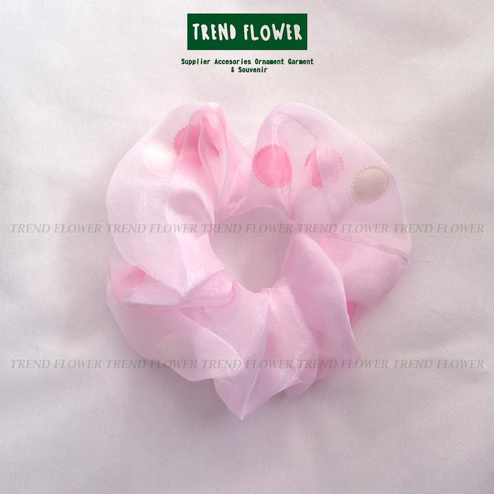 Gambar Scrunchie Pompom Ikat Rambut Korea Cepol Hijab Transparant Cantik Warn - Hijau Melon dari Trend Flower undefined 3 Tokopedia