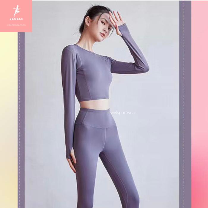 Gambar Baju Olahraga Wanita/ Baju Yoga Lengan Panjang Fitness Pilates Croptop - Ungu, L dari Jewels Sportwear undefined Tokopedia