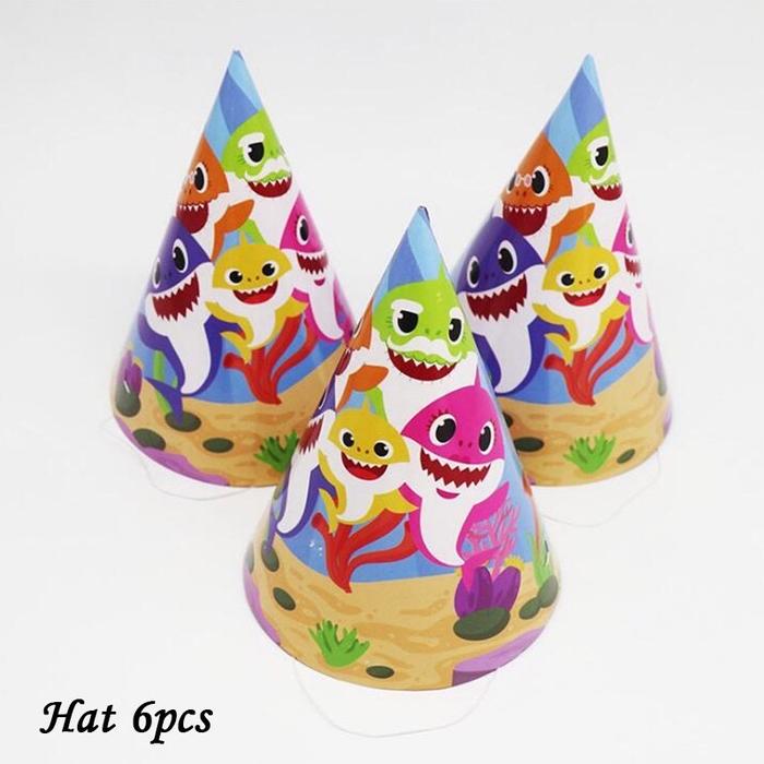 Gambar Dekorasi Ulang Tahun / Ultah Baby Shark piring, gelas, topi, lilin dll - Banner besar dari Shopping with isamara undefined 5 Tokopedia