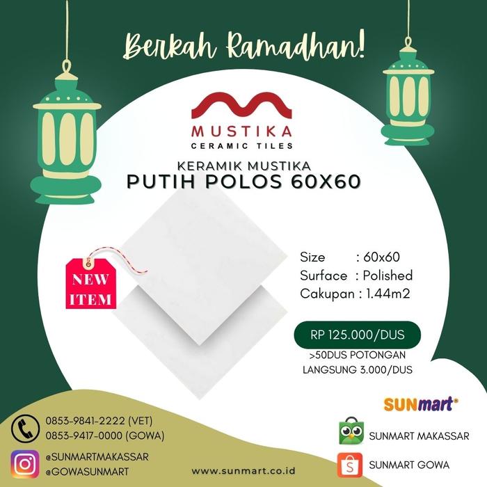 Gambar KERAMIK MUSTIKA PUTIH POLOS 60x60 dari SUNMART MAKASSAR undefined Tokopedia