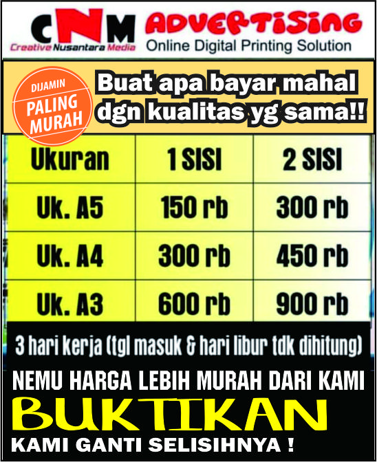Gambar Cetak Brosur A4/ 2 Sisi 1000 lbr eceran - Tanpa lipat, Express (PATAS) dari PERCETAKAN CNM undefined Tokopedia