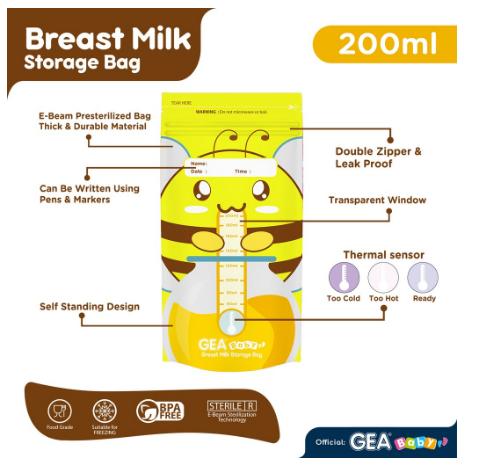 Gambar GEA BABY BREAST MILK STORAGE BAG 200ML - BEE YELLOW dari Willowbabyshop undefined Tokopedia