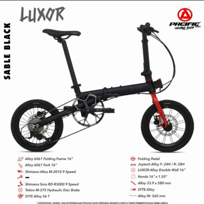 Gambar Sepeda Lipat 16 Inch Pacific LUXOR Alloy 9 Speed - Sable Black dari Berkat 57 undefined Tokopedia