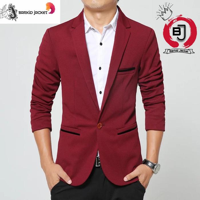 Gambar jas slim fit pria catton - Maroon, S dari BarkidJaket.co undefined Tokopedia
