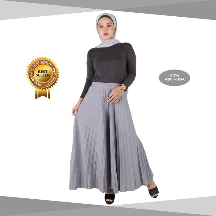 Gambar SAYA - Celana Plisket / Celana Kulot Plisket Premium / C.314 - Abu Muda dari Nexxa_Official undefined Tokopedia