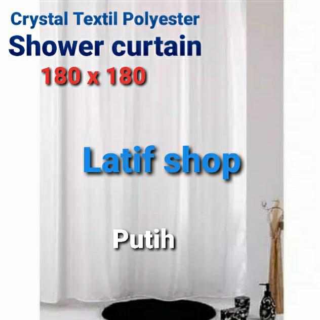 Gambar Crystal Polyester Shower Curtain putih garis salur 180x180 dari Latif shop undefined Tokopedia