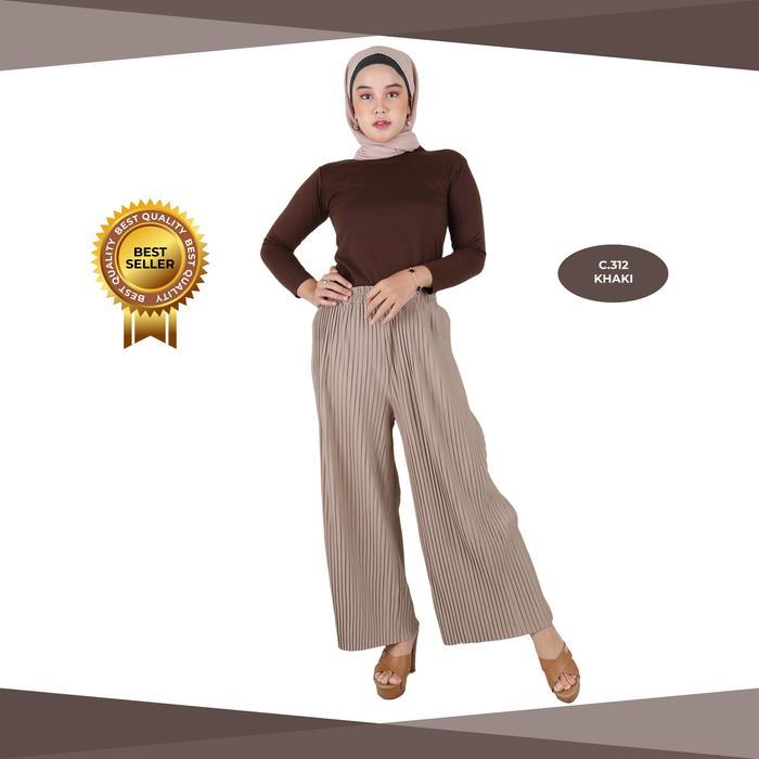 Gambar NEXXA - Celana Plisket / Celana Kulot Plisket Premium / C.312 - Khaki dari Nexxa_Official undefined Tokopedia