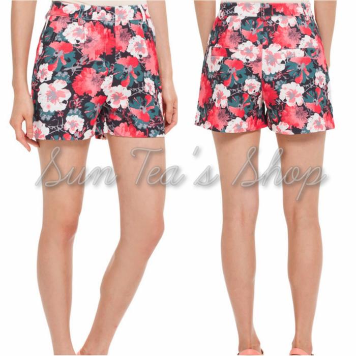 Black flower pattern high waist shorts 