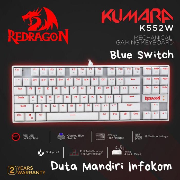 Gambar Redragon Kumara K552W I K552-2 - TKL Single Mechanical Gaming Keyboard - Putih dari Duta Mandiri Infokom undefined Tokopedia